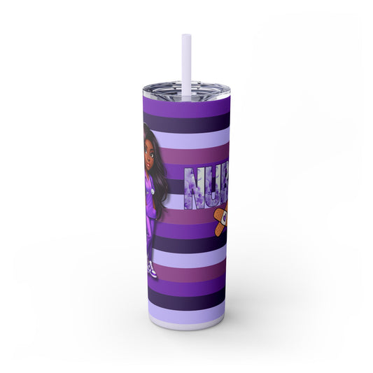 Purple Striped Nurse Skinny Tumbler with Straw