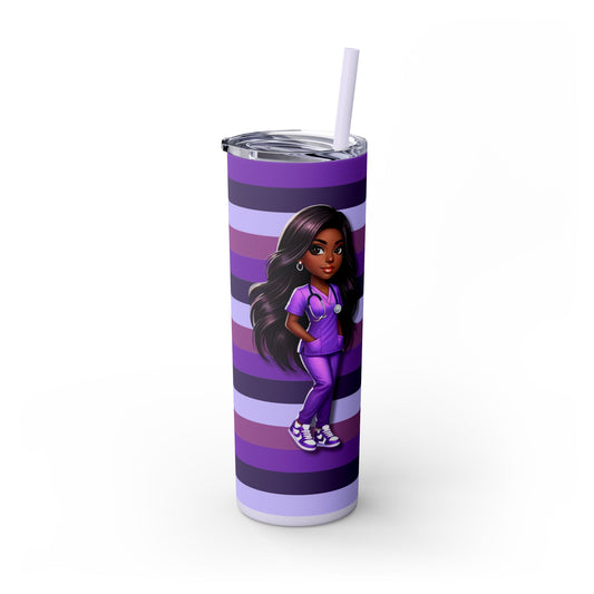 Purple Striped Nurse Skinny Tumbler with Straw